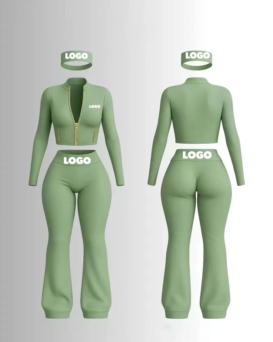 Y2K Women's Custom Logo Women Tracksuit Set Custom Full Zip Jacket With Flared Pants Gym Fitness 2 Piece Set Women