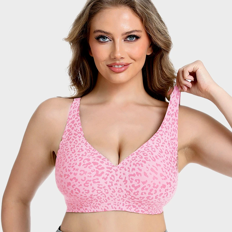 Wireless Thin Jelly Bra Deep V Lift Up Push-Up Seamless Breathable Sexy Comfortable Plunge No Underwire Adjustable Leopard Print