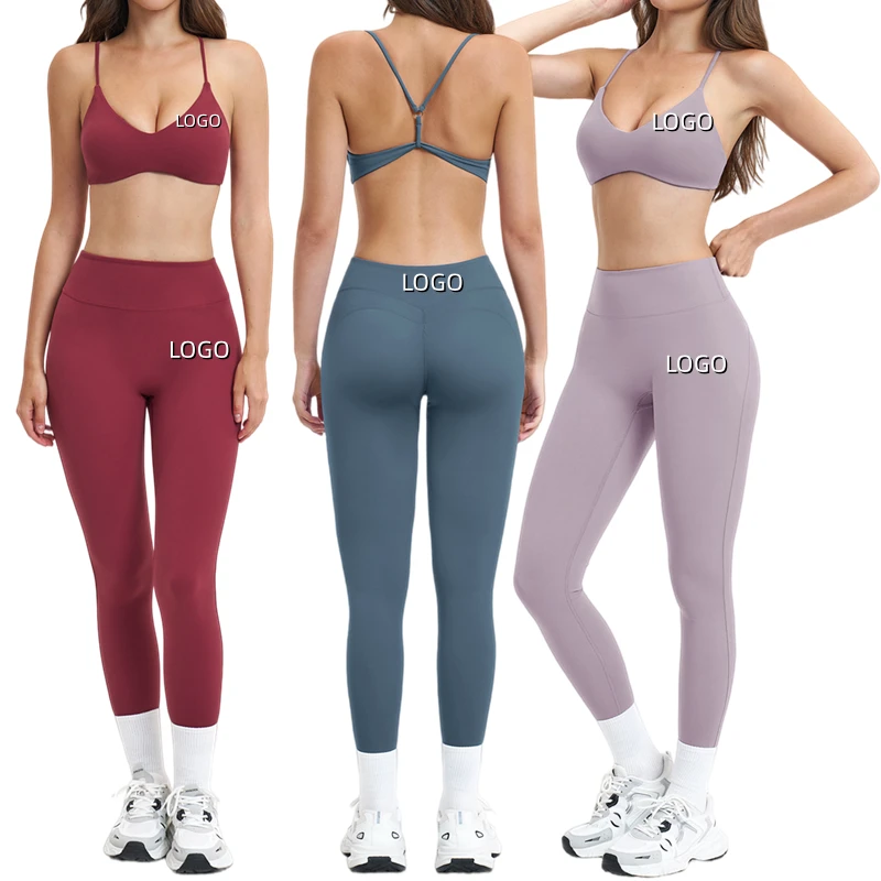 Women 2 Piece Yoga Outfit Backless Sports Bra High Waist Butt Lifting Leggings Workout Set for Gym Fitness Pilates