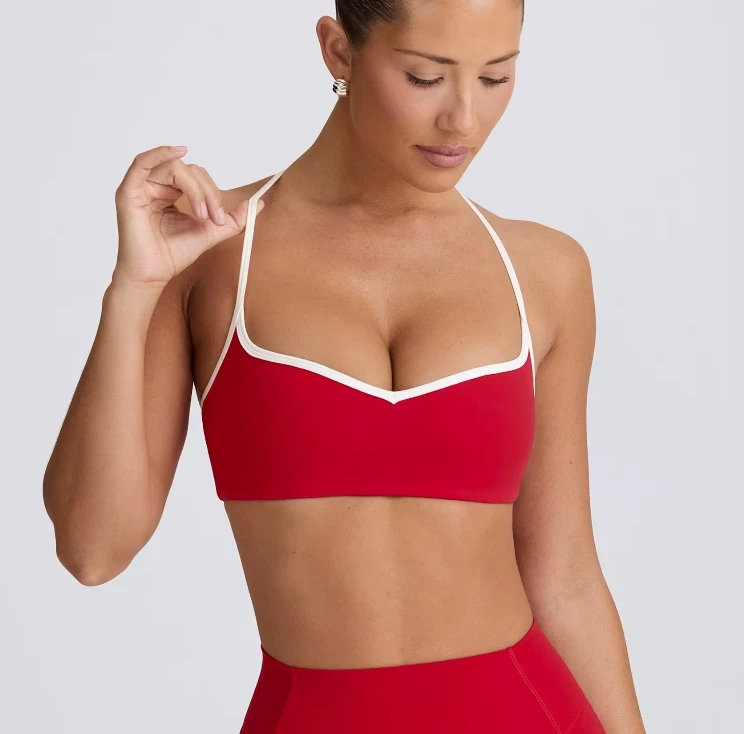 Custom Silk Screen Printing Simple Cross Strap Breathable High Support V-Neck Fitness Bra Gym Yoga Sports Wear for Women