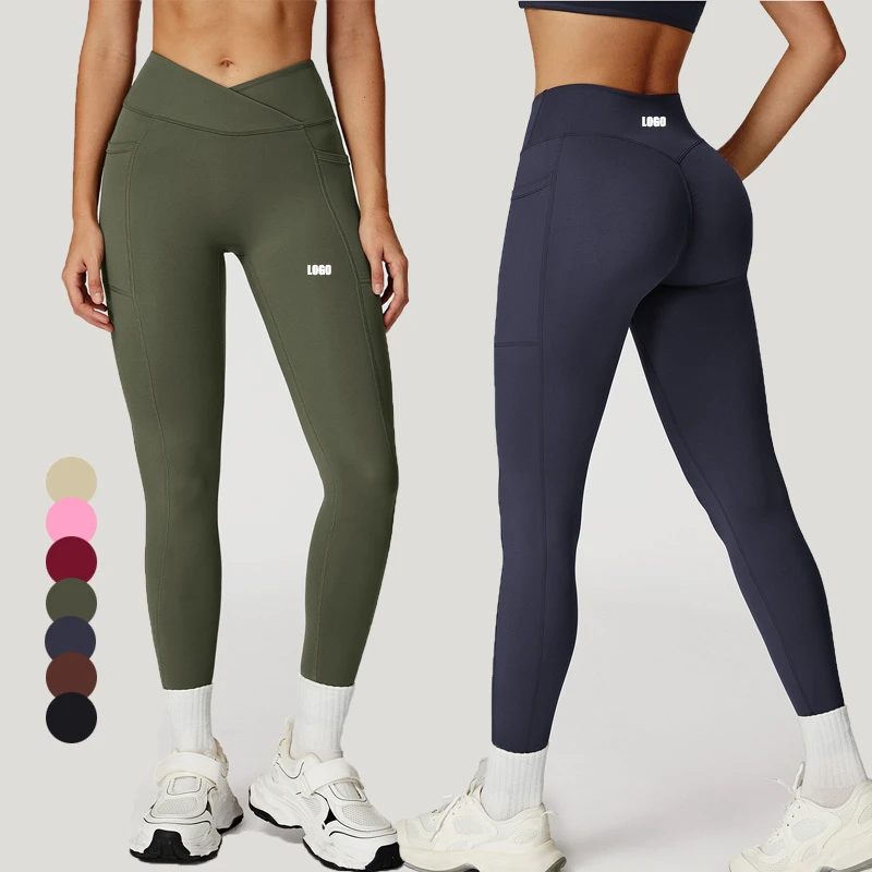 Buttery Soft High Waist Yoga Pants with Cross Waistband Naked Feel Tummy Control Workout Leggings for Women Gym Running Fitness
