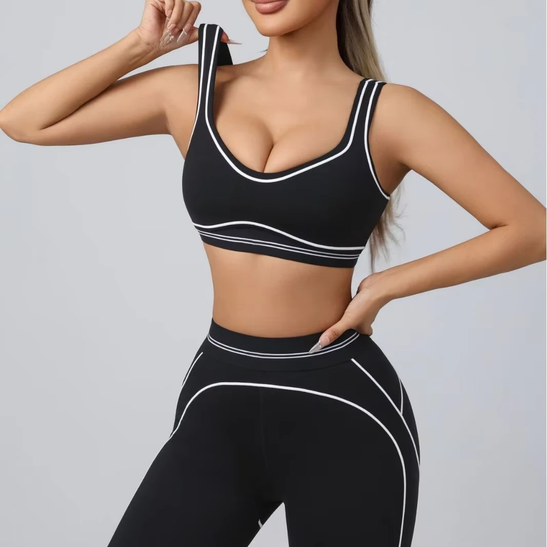 Manufacturer Direct Sales of High-quality Striped logo Women's Yoga Set, High Waisted Seamless Sportswear, Pilates Fitness S...
