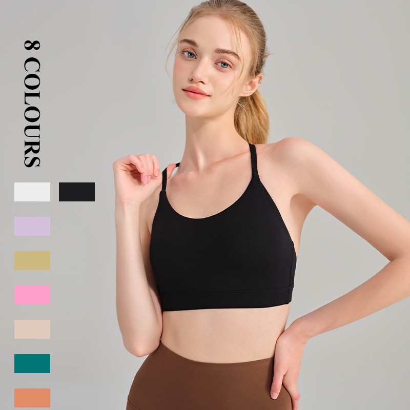 In Stock Wholesale Fxed Cup Yoga Bra Round Neck High-strength Shock-Absorbing Hanging Neck Outdoor Yoga Bra