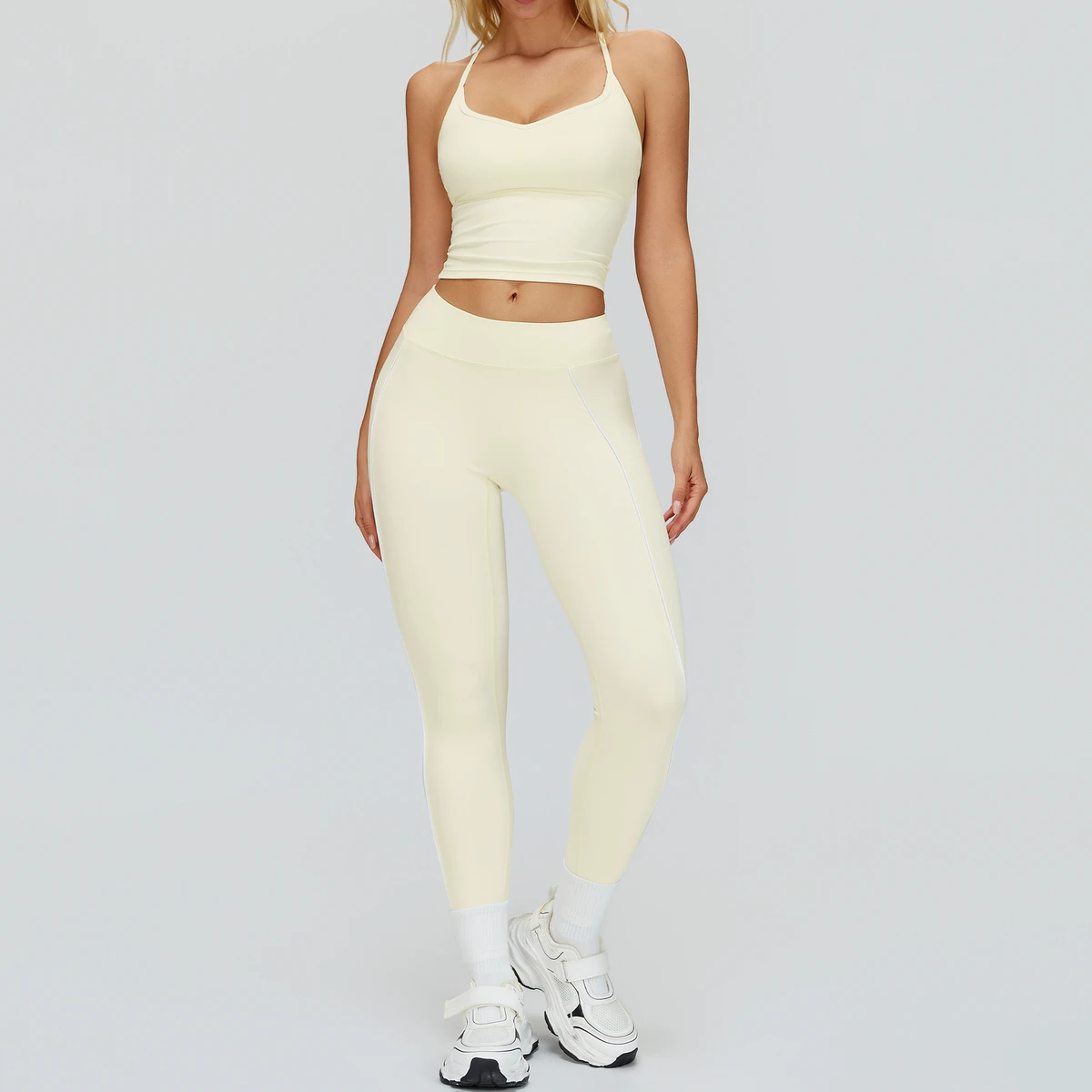 Logo Solid Quick Drying Yoga Pants Vest 2-Piece Set Breathable Seamless Eco-Friendly Four-Way Stretch Fitness Wear in Stock