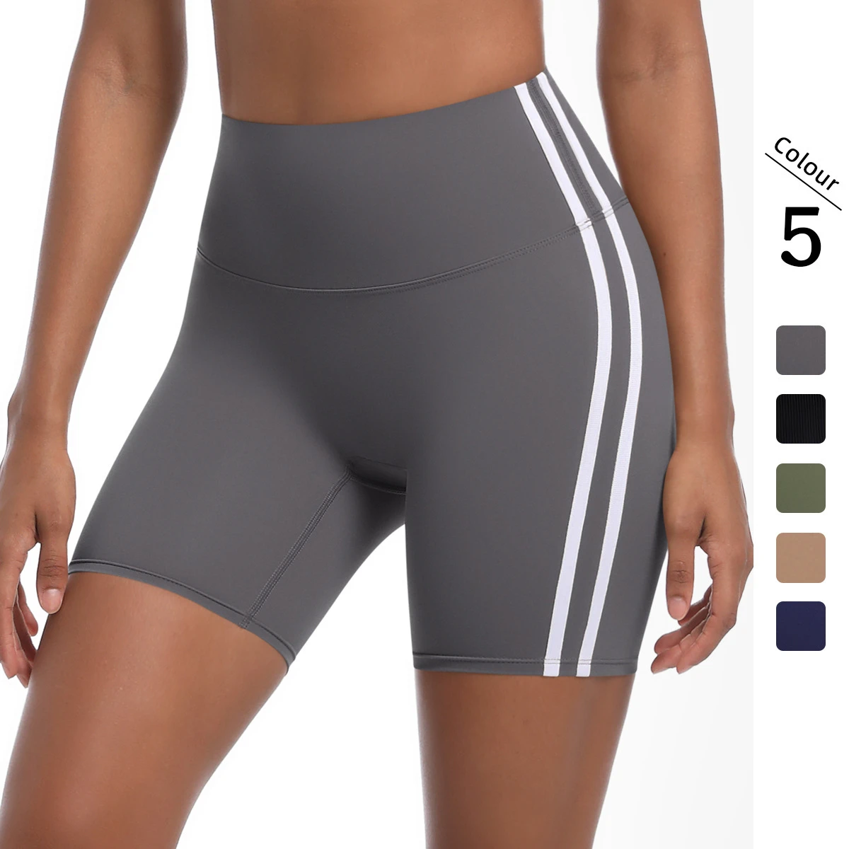 Women's High Waist Peach Triple Pants Cross-Border New Striped Fitness Shorts Breathable Sports Running Yoga Elastic Waist