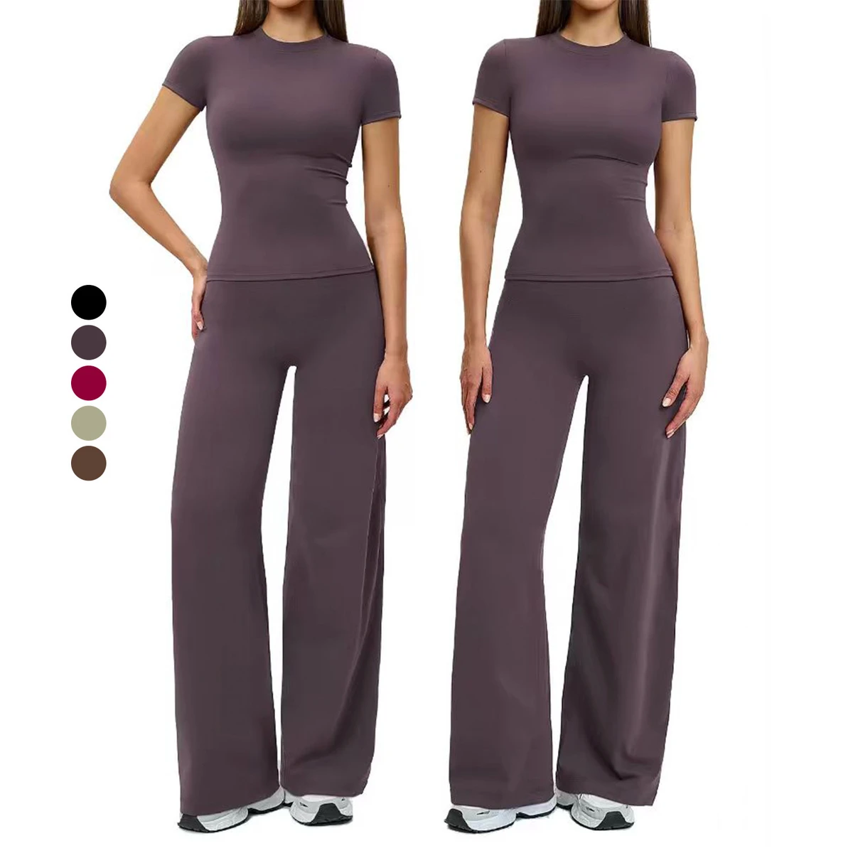 Custom Women Breathable High Waist Sports Fitness Sets Running Workout Solid Color Quick Dry Straight Leg Yoga Pants Activewear
