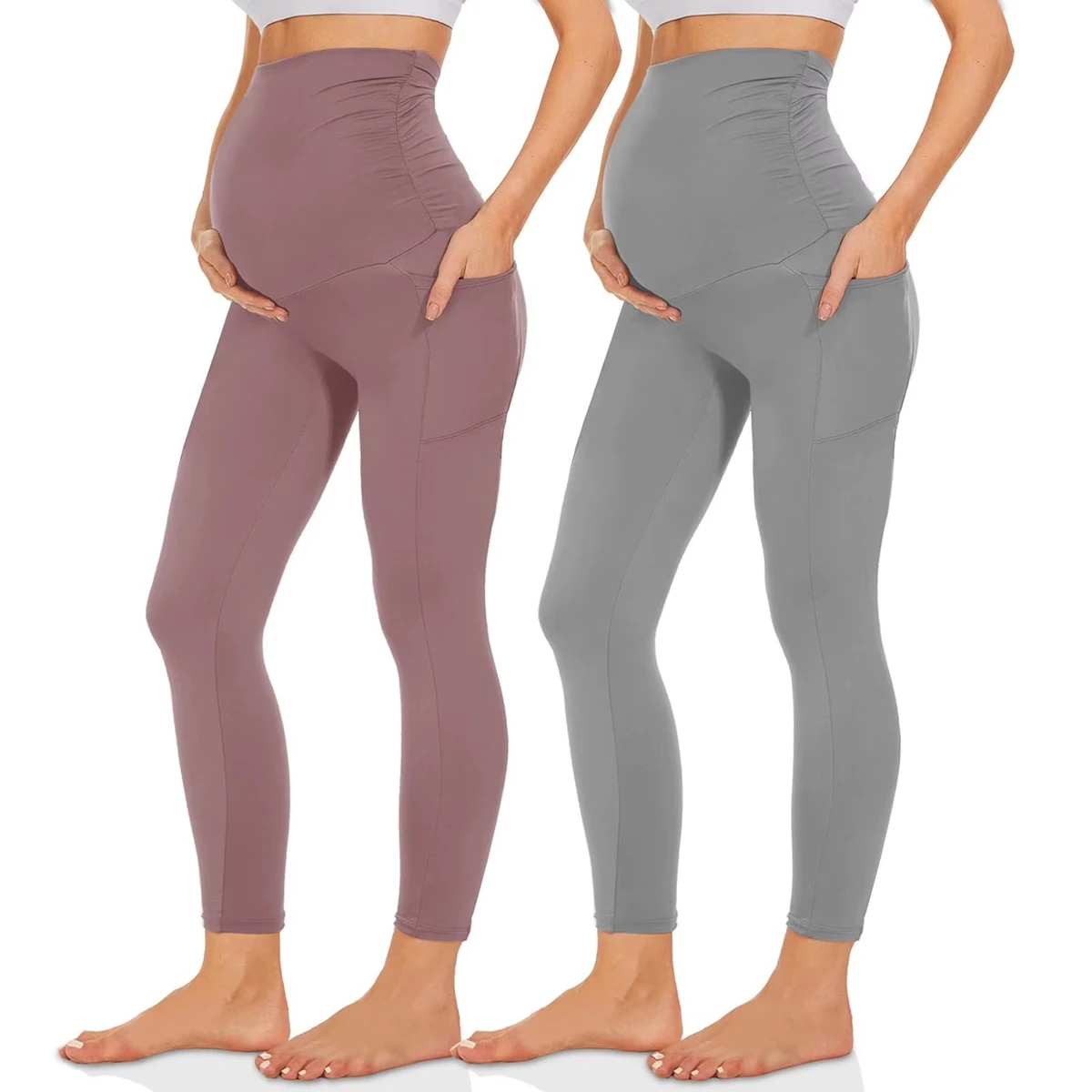 Women's High Waist Slim Fit Cross-Border Maternity Yoga Pants XL Plaid Seamless Belly Support Drawstring Plus Size