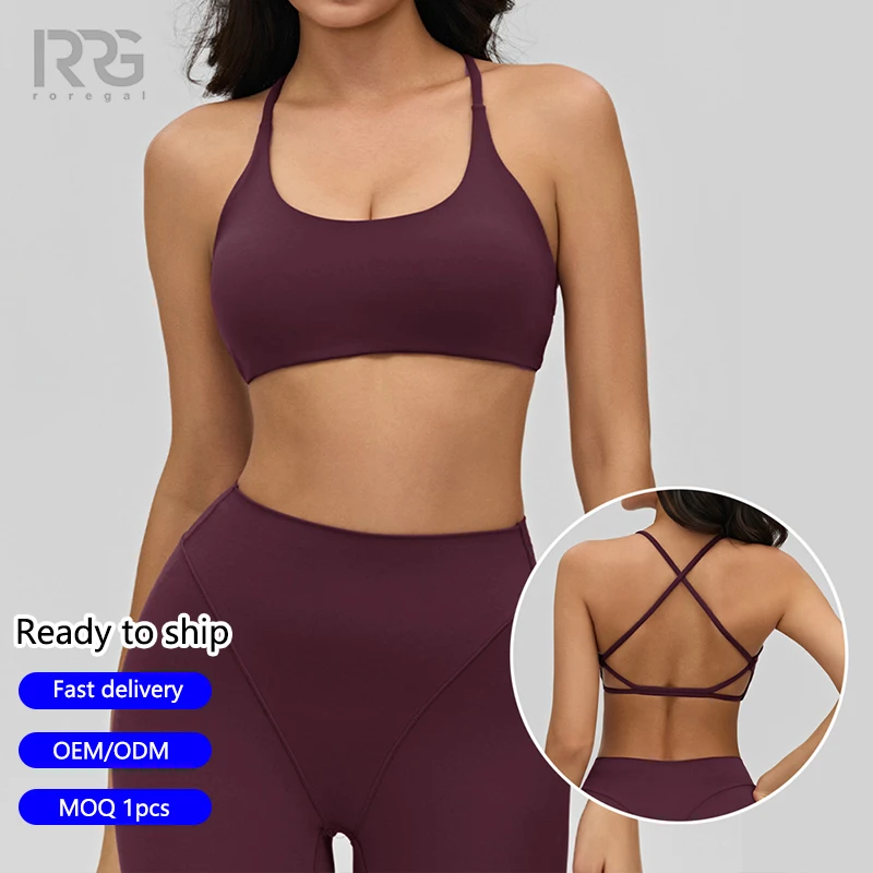 Roregal New High Quality U-Neck Yoga Bra Beauty Back High-Strength Cross Back Yoga Sports Bra With Removable Pads