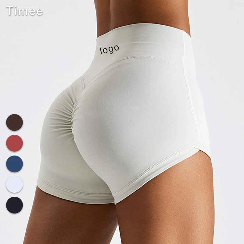 Yoga Women's High Waist Pleated Tight Fitness Shorts Quick Dry Three Minute Sports Shorts