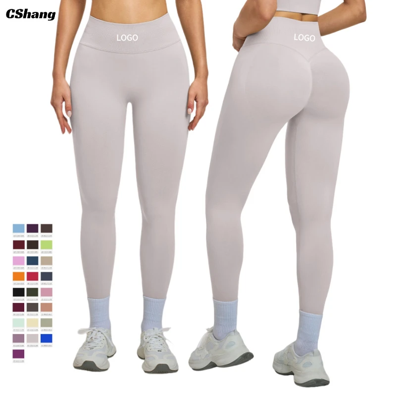 Custom High Waist Solid Breathable Seamless Yoga Leggings with Scrunch Butt Lift Four-Way Stretch Quick Dry for Women Fitness