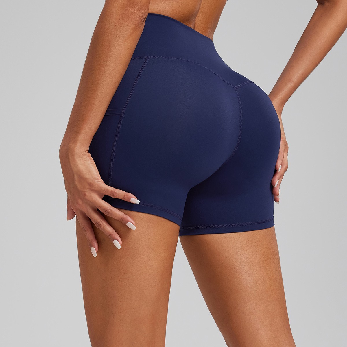 European American Style Hip Lifting Pocket Solid 1 Piece Women's High Elastic Waist Yoga Pants Fitness Sports Shorts Breathable