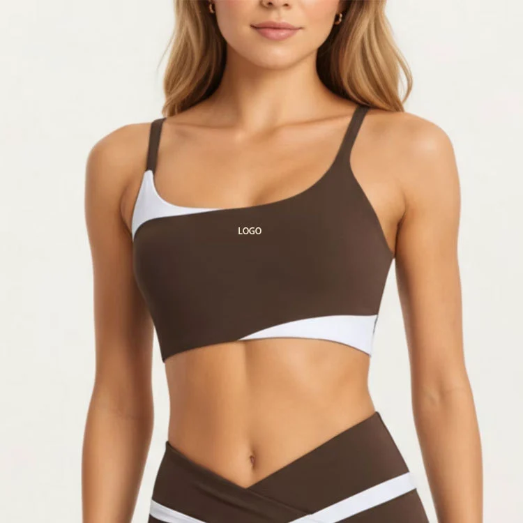 OEM Custom Manufacturers Women Soft Stretchy Breathable Sweat Wicking Light Compression Contrast Trim Gym Fitness Sports Bra