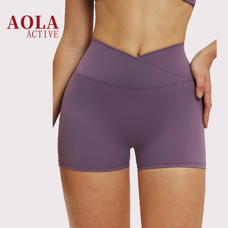 2026 AOLA Women Solid High Waist Four-Way Stretch Yoga & Sports Shorts Breathable Tight Butt Lift Bike Shorts