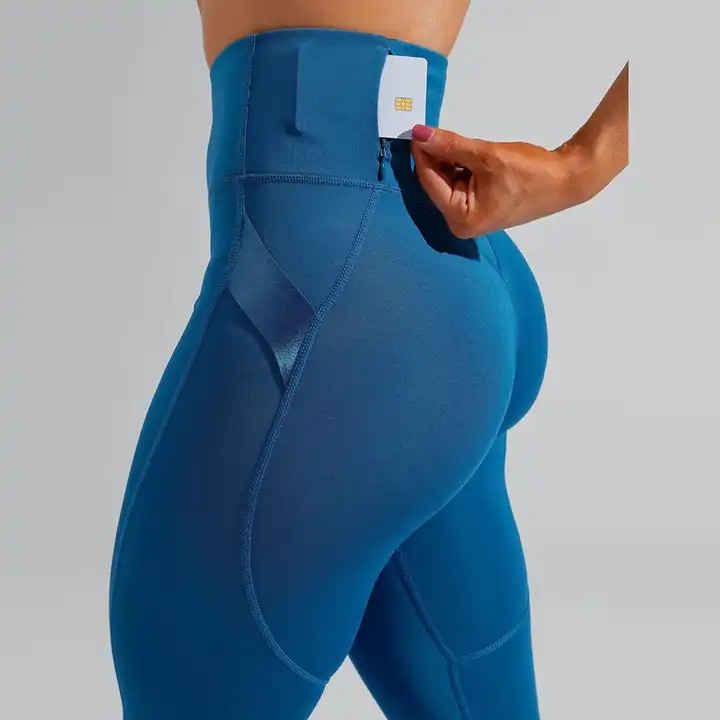 High Waist High Stretch Butt Lift Gym Yoga Pants Ladies Nylon Spandex Workout Tight Fitness Leggings Elastic Side Loop Pocket