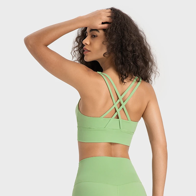 Double-Sided Brushed Nude High-Strength Shock-Proof Push-Up Sports Bra Dw002 New Cross Back Yoga Bra Seamless and Breathable