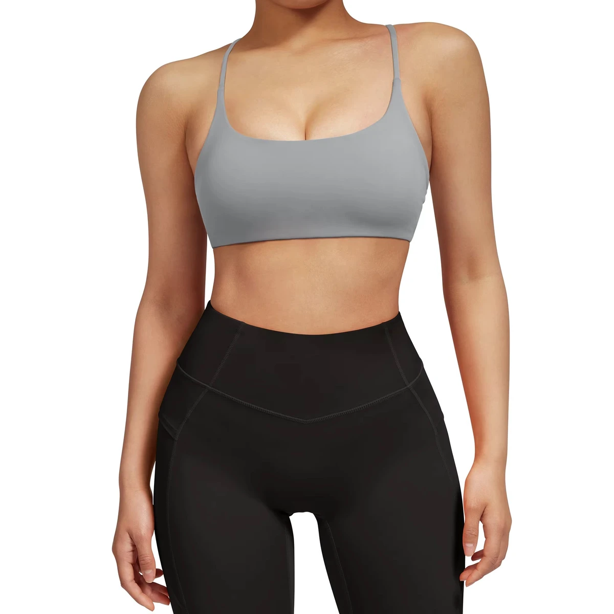 Wholesale Breathable Womens Simple Sports Bra Custom Logo Halter Yoga Gym Removable Pads Front High Support Polyester/Cotton