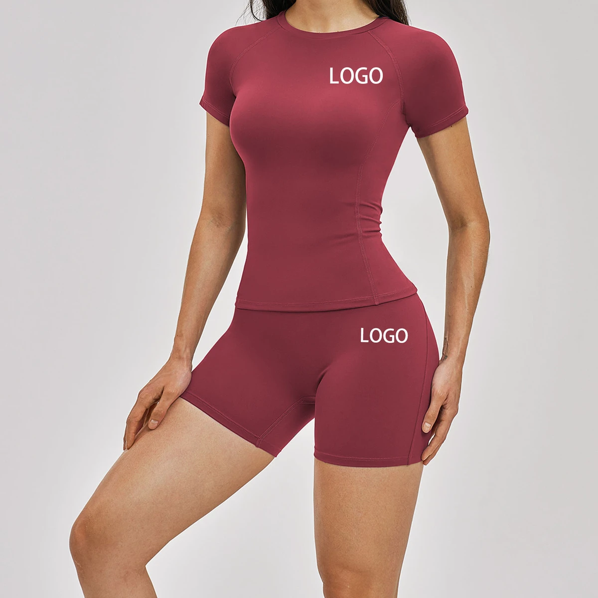 Women Brushed Short Sleeve 2 Piece Yoga Set High Waist Casual Outfit Soft Breathable Gym Workout Running Athletic Tracksuit