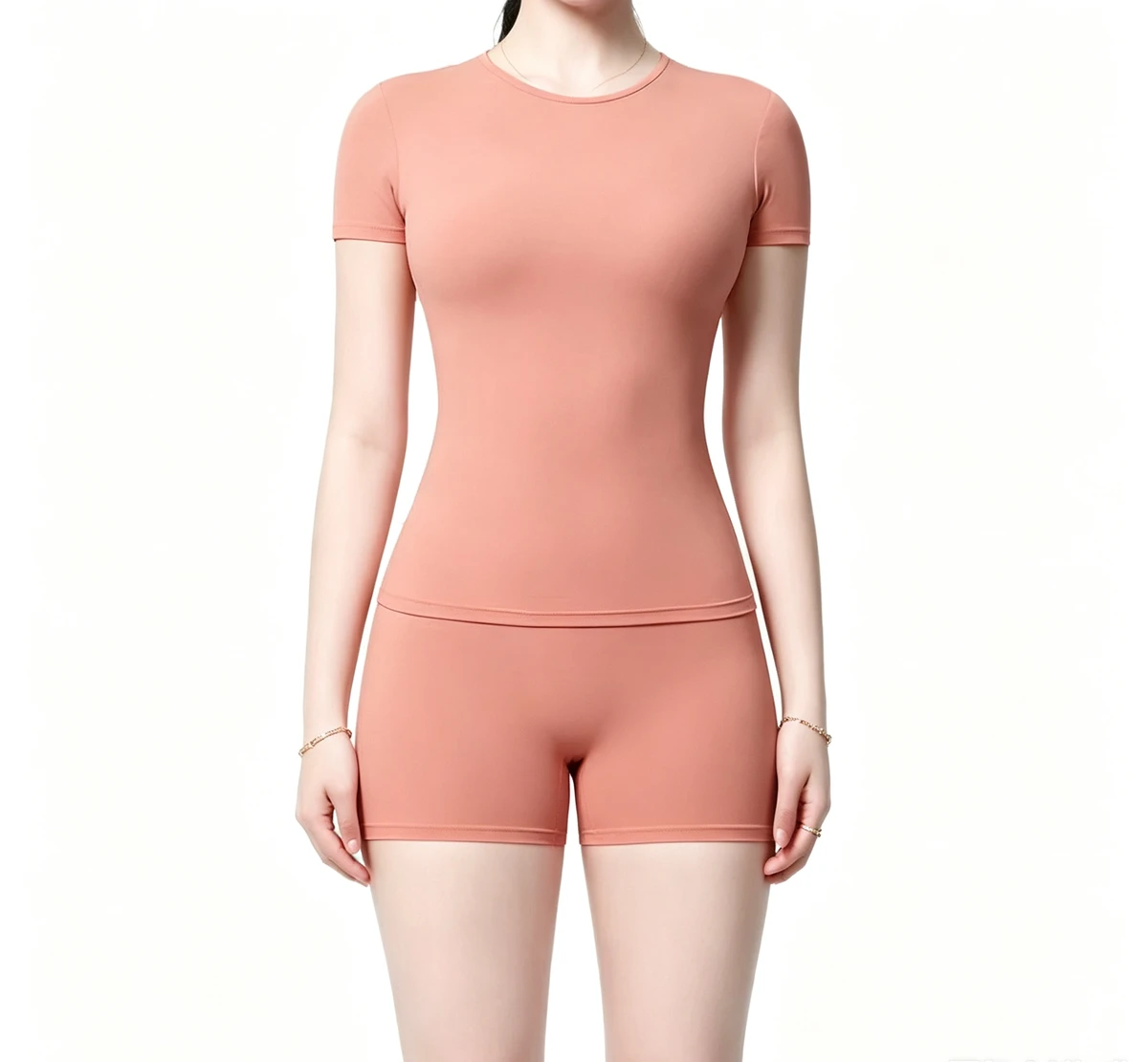 Hot Selling Women's Solid 2-Piece Yoga Set Breathable Quick Dry Short Sleeve Elastic Waist High Waist Butt Lift Nylon Spandex