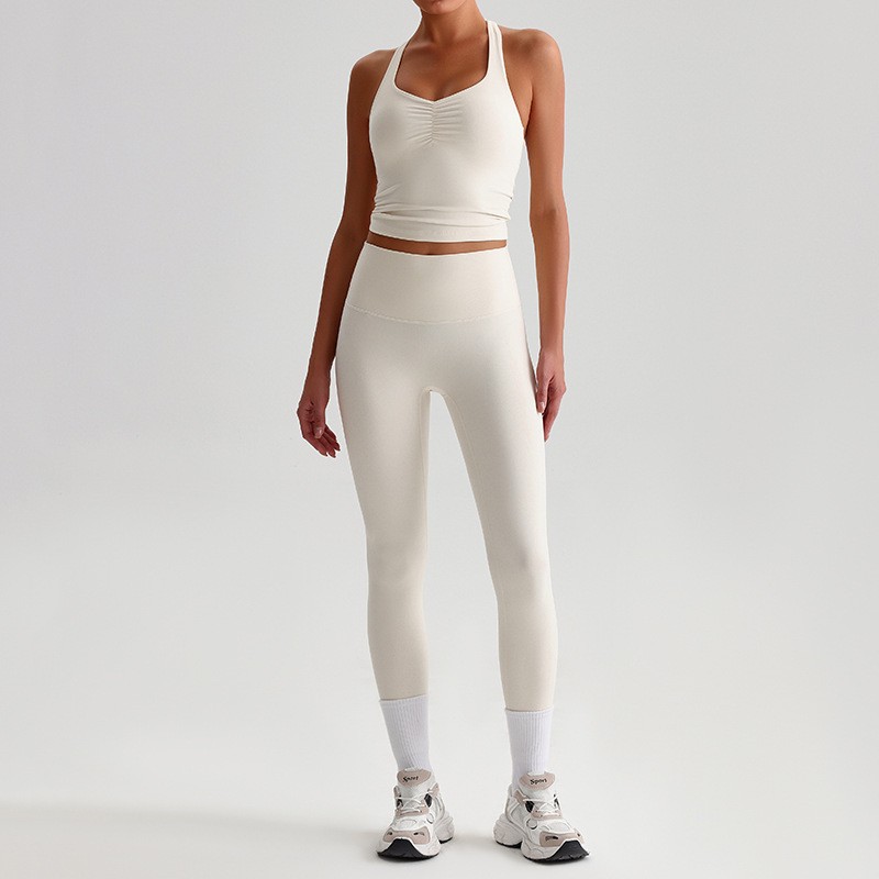 XW-8658 Popular Crossed Shoulder Strap Slim Gym Breathable Leggings Lightweight Active Wear Yoga Tank Top 2 Piece Yoga Set Women