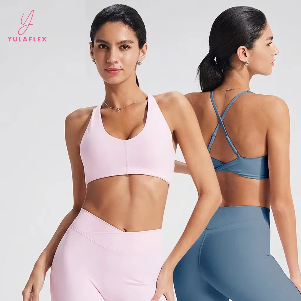 Women's High Support Shockproof Yoga Sports Bra with Non-adjusted Straps and Spandex/Nylon Material for Fitness