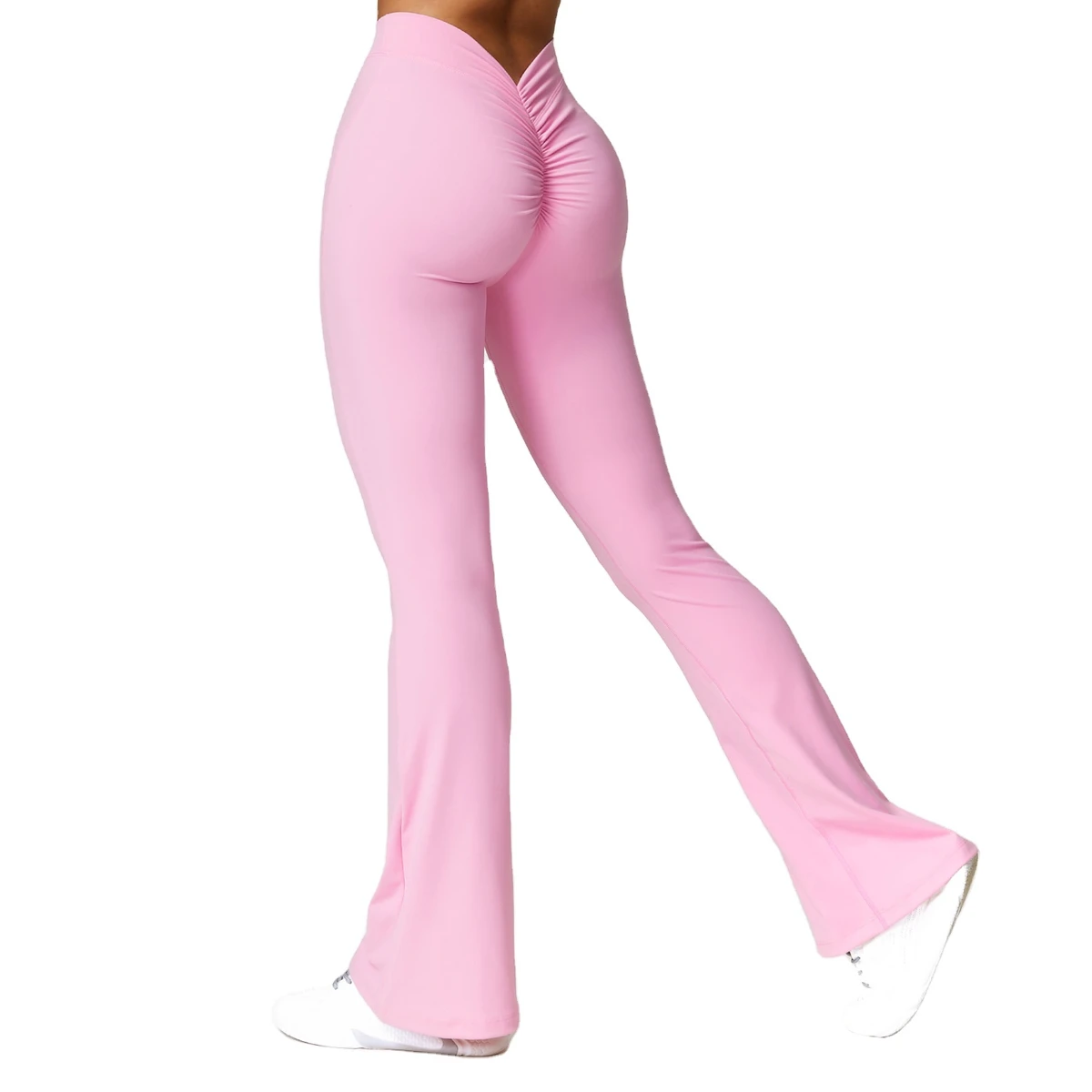 Lanyu Women's High-Waisted XS Gym Yoga Pants V-Back Scrunch Workout Flare Leggings Elastic Waist Spandex Butt Lifting Solid