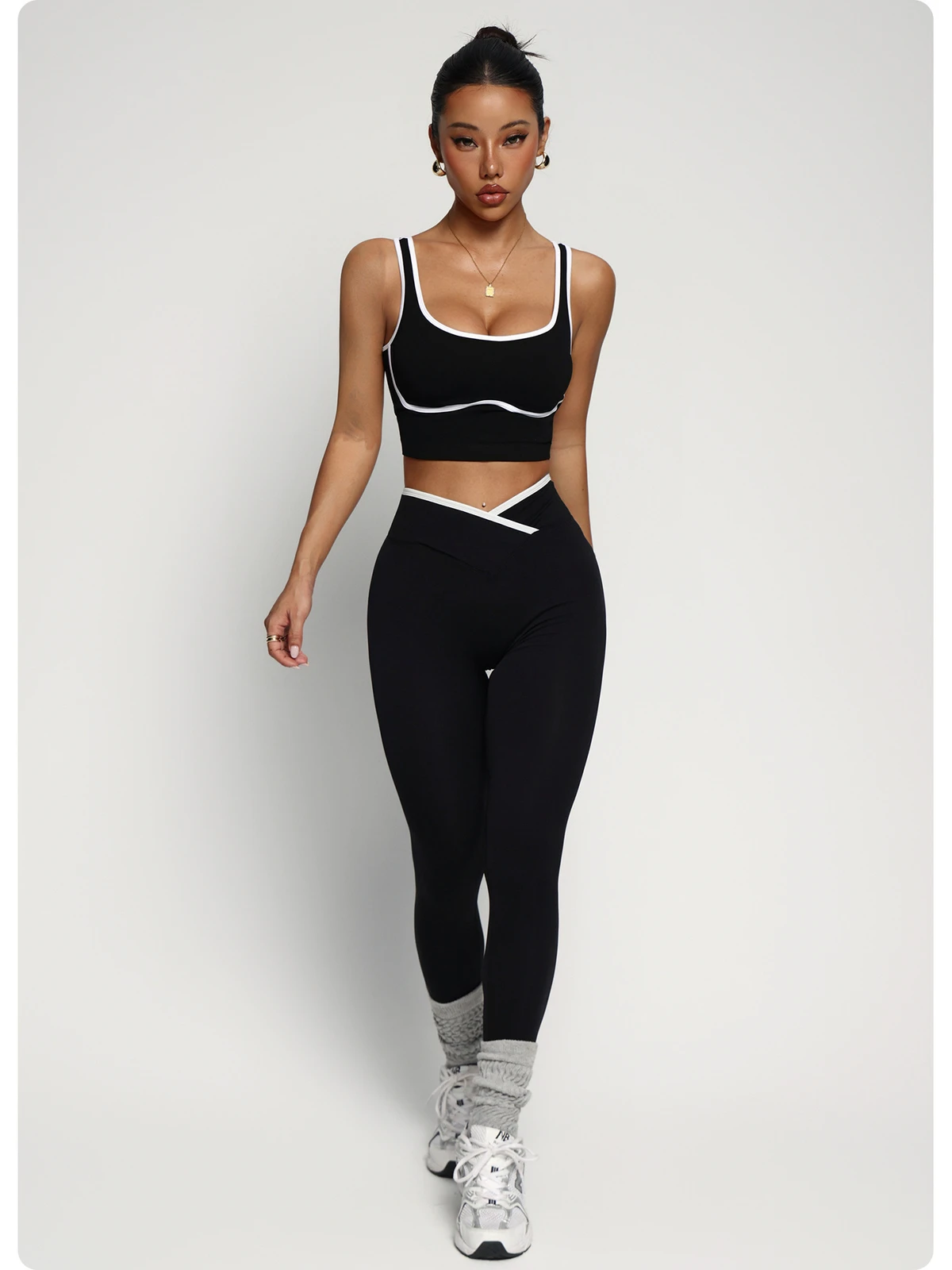 High Waisted Hip-lifting Two-piece Yoga Set for Women High-support Breathable Sports Bra Tight Slimming Workout Set