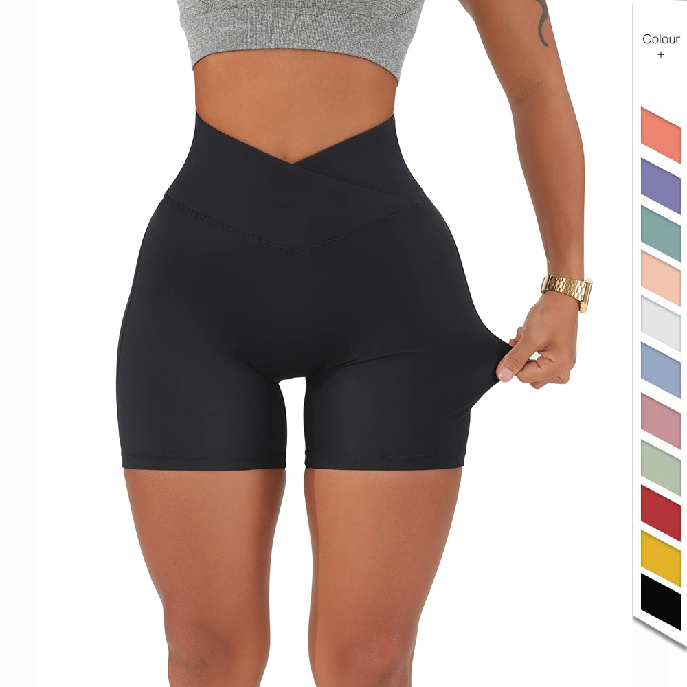 Custom Design Gym Clothing Fitness Workout Yoga Pants Women V Cut Waist Seamless Scrunch Butt Shorts Legging With Packets