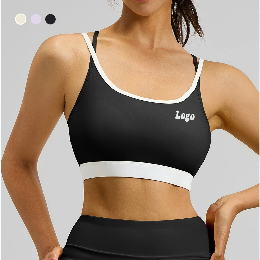 Wholesale Women's Custom High Support Sports Tops High Stretch Quick Dry Breathable Crisscross Back Yoga Bra with Fixed Cups