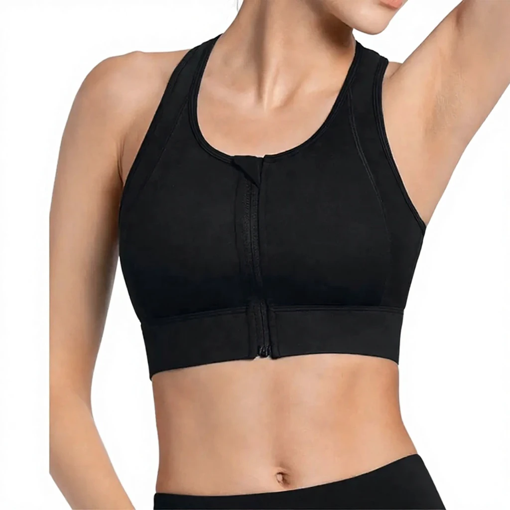Black Front Zip High Support Sports Bra For Women Running Yoga Fitness Workout Latest Design Top Fitness Bra