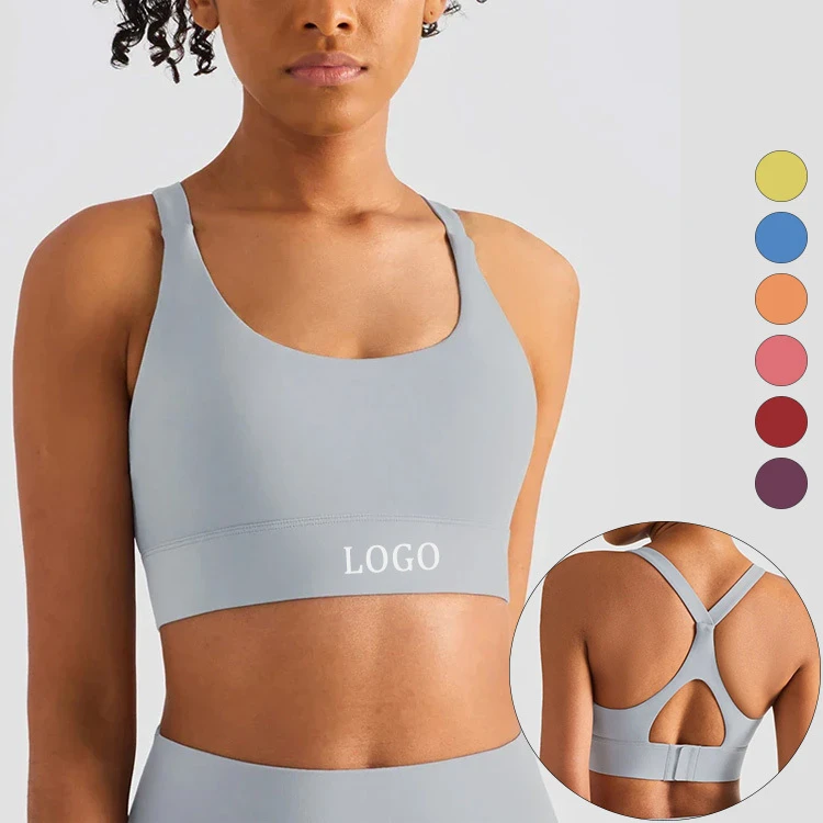 High Support Female Backless Cross Breathable Nylon Yoga Bra Solid Color Workout Pilates Adults Gym Fitness Activewear for Women