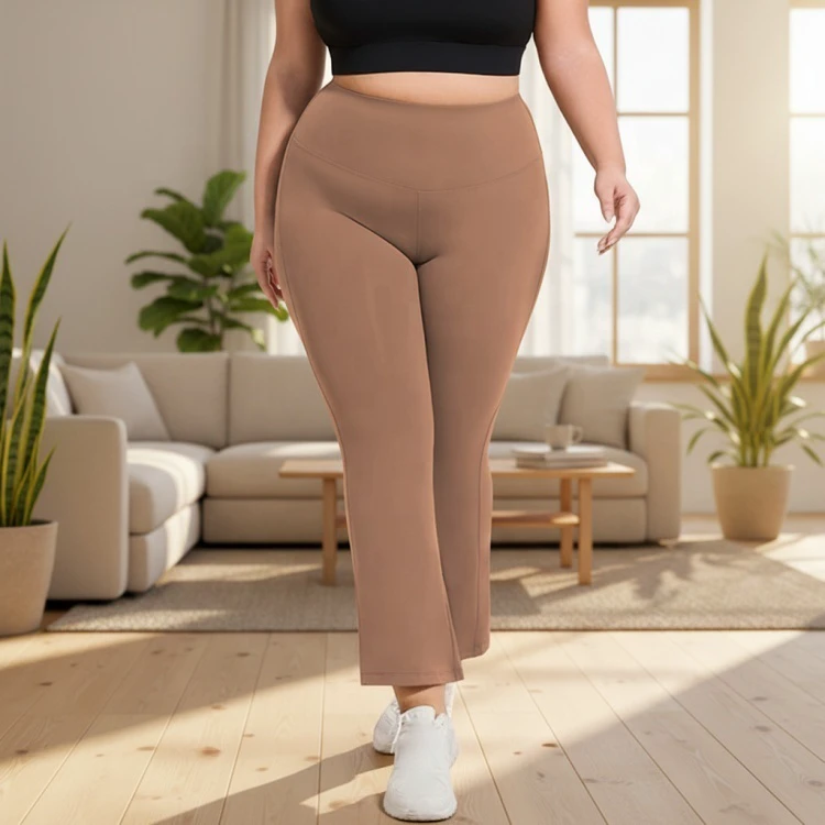 Custom Logo Seamless Breathable High Elastic Waist 4XL Plus Size Flared Gym Workout Sportswear Wide Leg Women Fitness Yoga