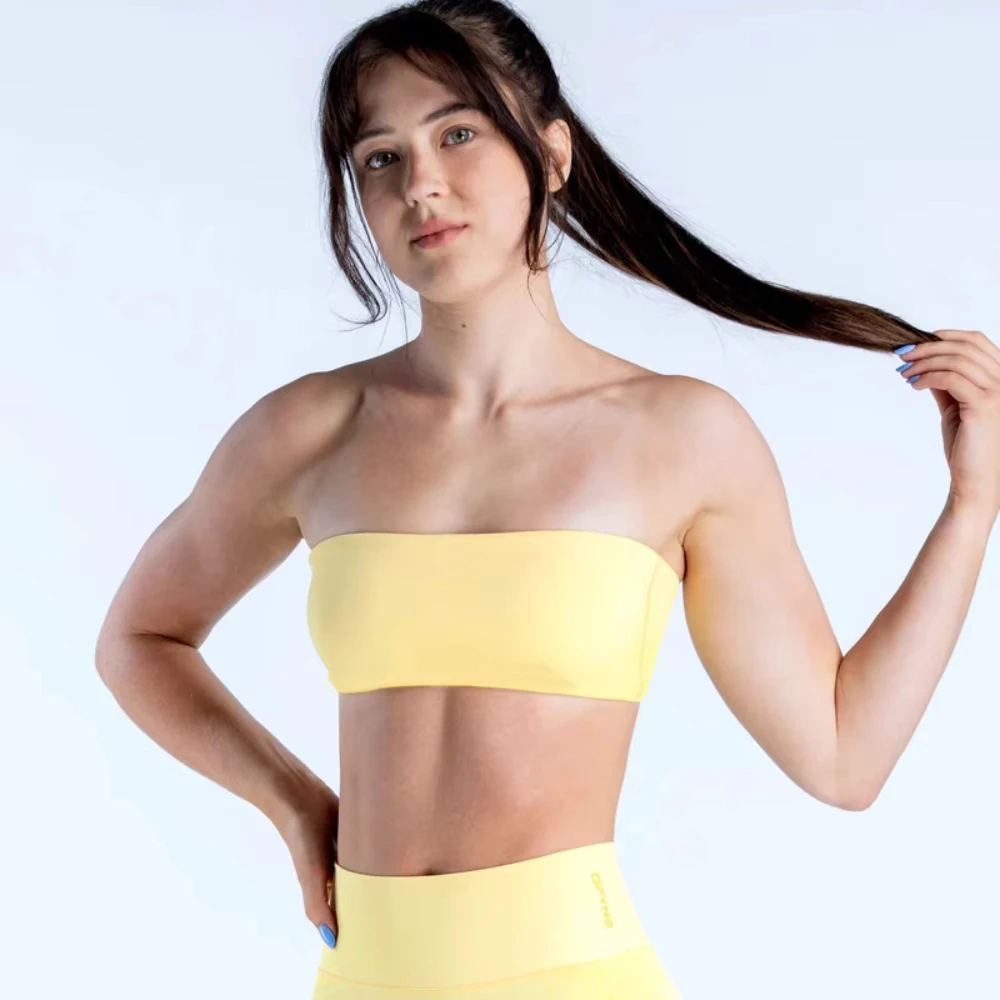 Women Solid Seamless Strapless Wireless Padded Tube Top Bralette Yoga Workout Sports Bra