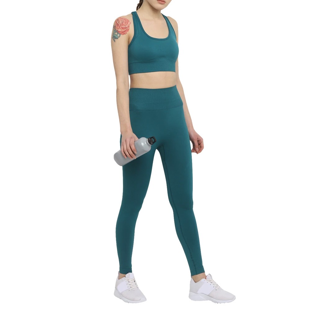 Women Quickly-Drying Two Piece Tight Leggings Crop Top Bra Workout Outfit Fitness Gym Clothes Seamless Yoga Set