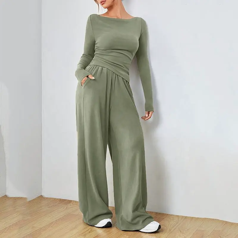 Fashionable Irregular Women's High Waist Wide Leg Pants Two-piece Casual Yoga Set for Running&Fitness Loose Style Set