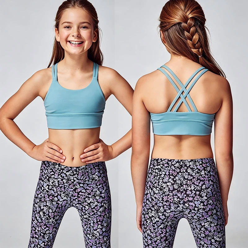 New Design Sports Bra Kids Basic Strappy Back Training Bra 3- 12 Year School Yoga Bralette Girls Custom Bras