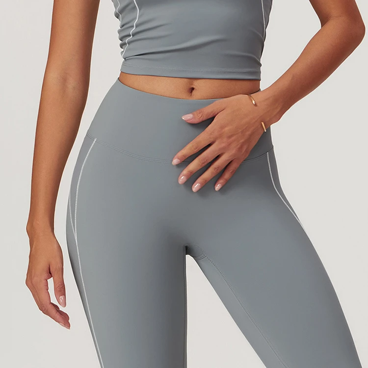Custom Women's High Waisted Yoga Leggings Solid Washed Breathable Eco-Friendly Spandex/Cotton Fitness Wear Butt Lifting Flared