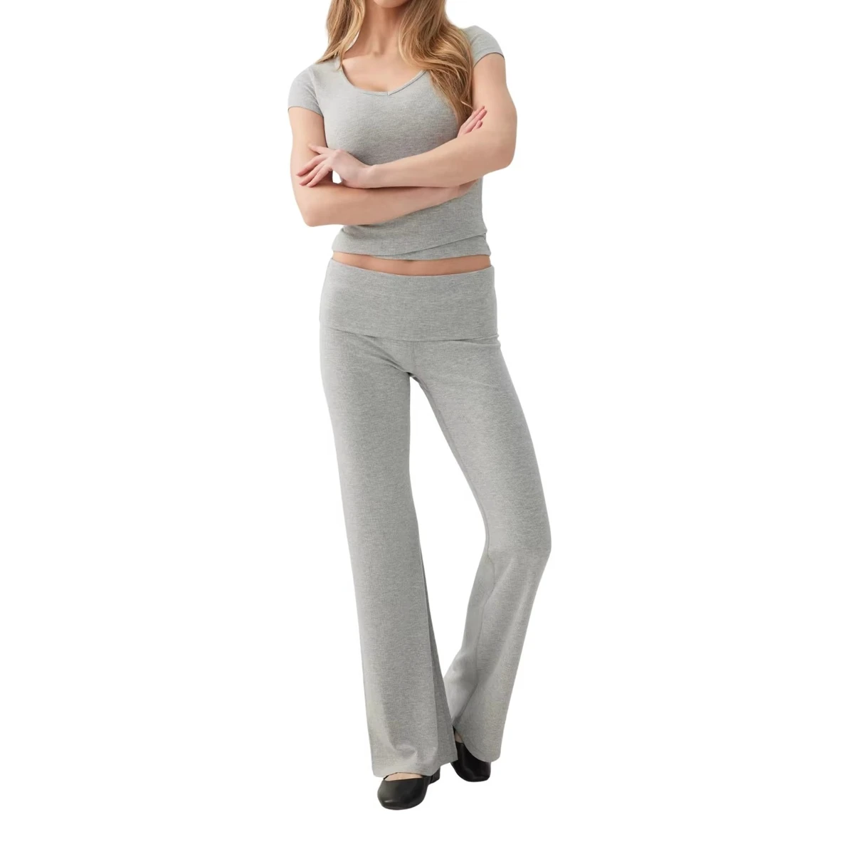 Wholesale Crossover High Waist Yoga Pants Women Split Hem Flare Leggings Custom Brand Bootcut Trousers OEM
