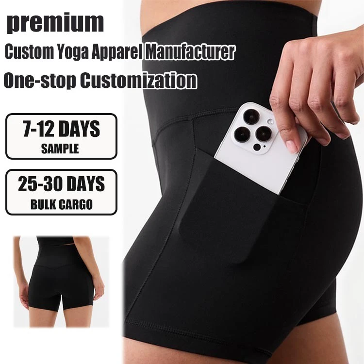 Breathable Custom High Waist Fitness Yoga Shorts With Side Pockets Jogger Scrunch Butt Shorts for Women