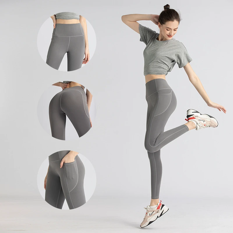 Yutuo Custom Fitness Gym Push up Butt Lift High Waist Yoga Leggings Solid Pockets Women