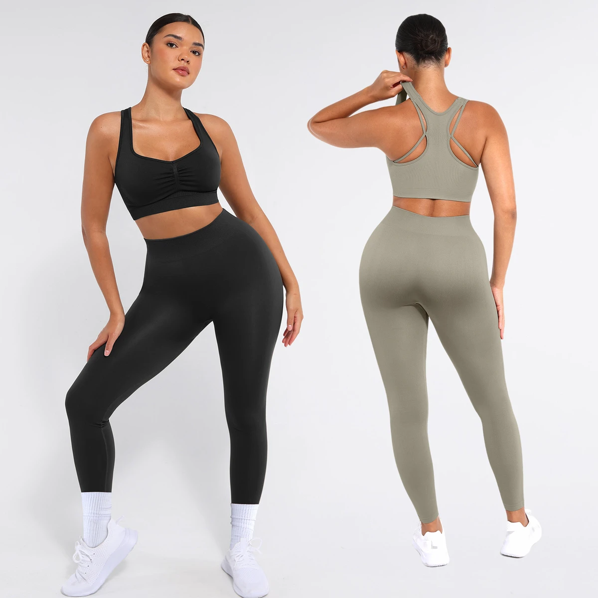 Vractivewholesale Active Stretch Seamless Yoga Set Women High Waist Gym Leggings Sports Top Yoga Suit for Workout