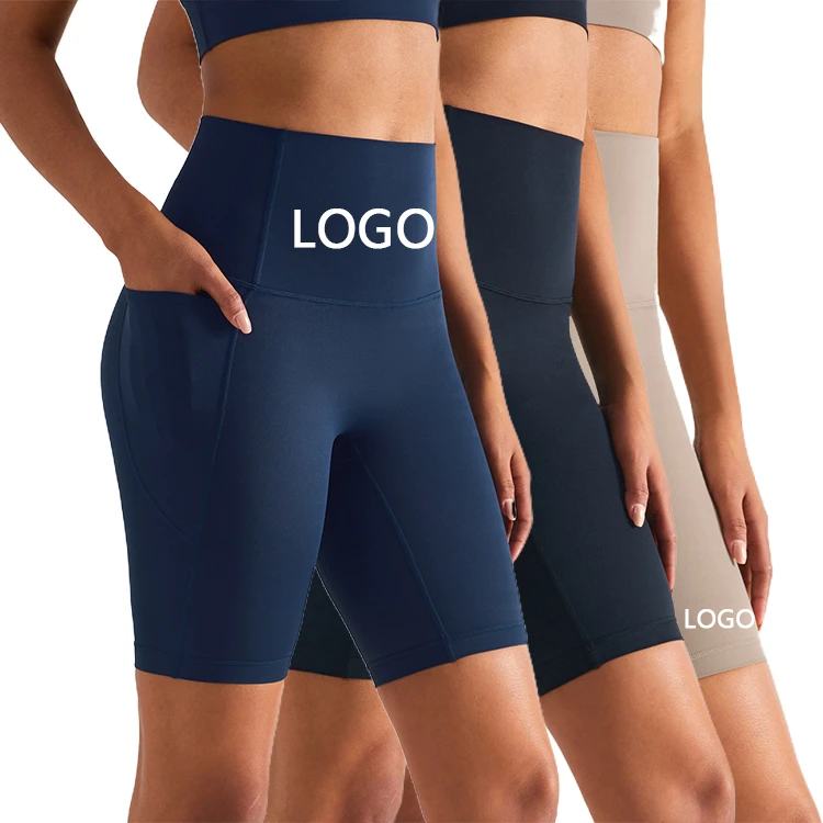Running Tight Gym High Waist Side Pocket Gym Clothing Fitness Workout Shorts Quick Dry Running Gym Yoga Biker Shorts Women