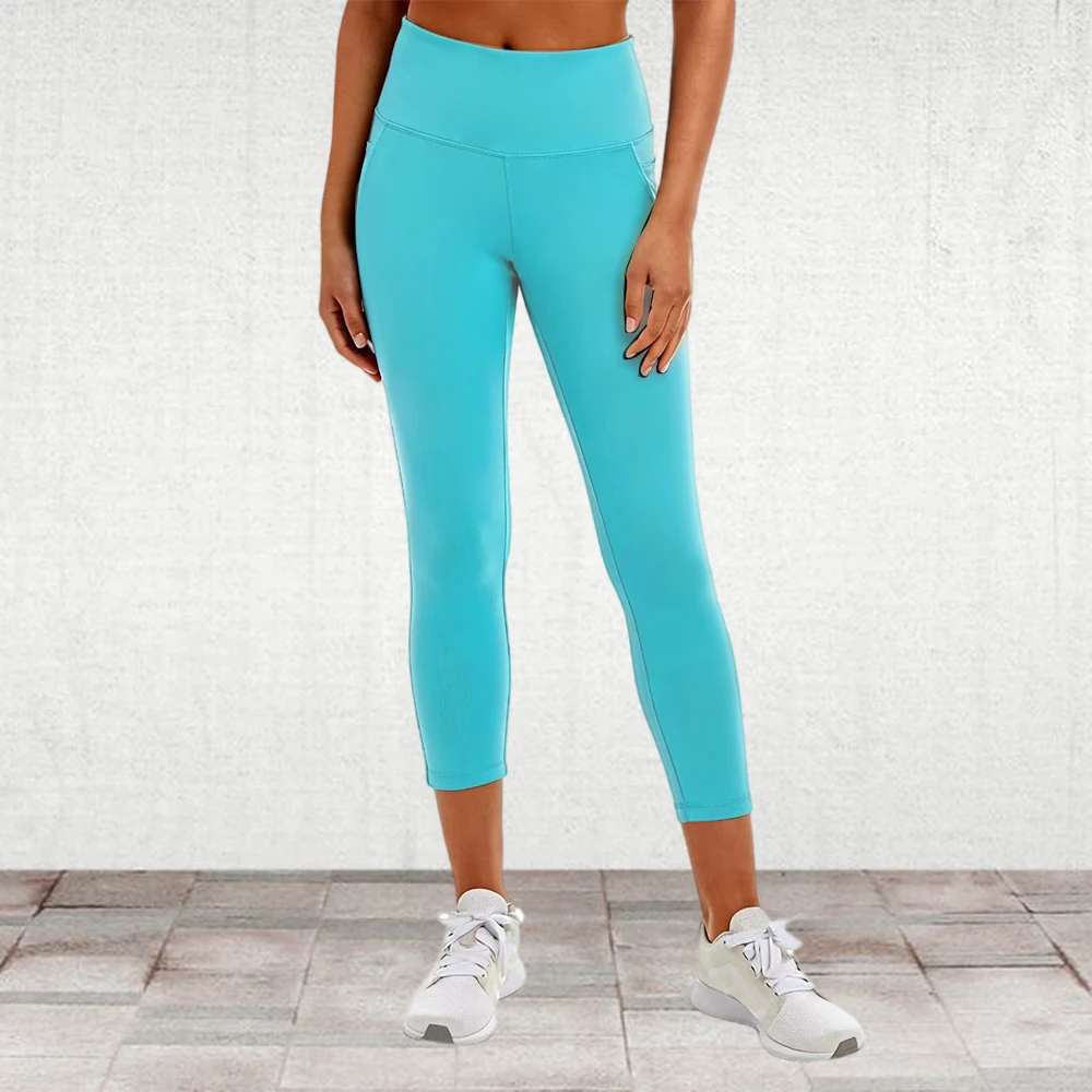 Durable Elastic Yoga Pants Breathable Yoga Leggings with Pockets Capri Workout Leggings for Women Gym Clothes Activewear