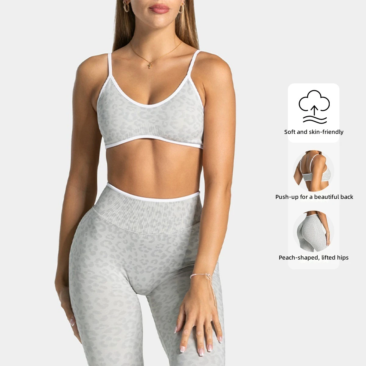Women Sports Fitness Yoga Wear 2-Piece Set Seamless High Waist Leggings Adjustable Strap Bra Four-Way Stretch Quick Dry Fashion