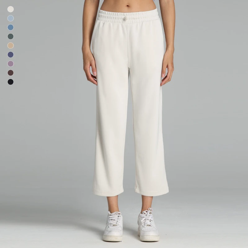 Women Custom Drawstring Waist Jogger Sweatpants Super Soft Casual Solid Color Baggy Balloon Leg Active Capri Pants for Ladies