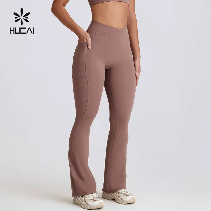 Custom Nylon Spandex High High Waist V Shape Butt Lifting Quick Drying Workout Active Gym Flare Yoga Pants Leggings Women