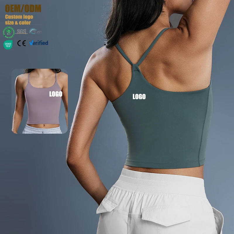 New Sports Tank Top Chest Pads Beautiful Back Yoga Design Simple Strap Tight-Fitting Women's Fitness Top Bra