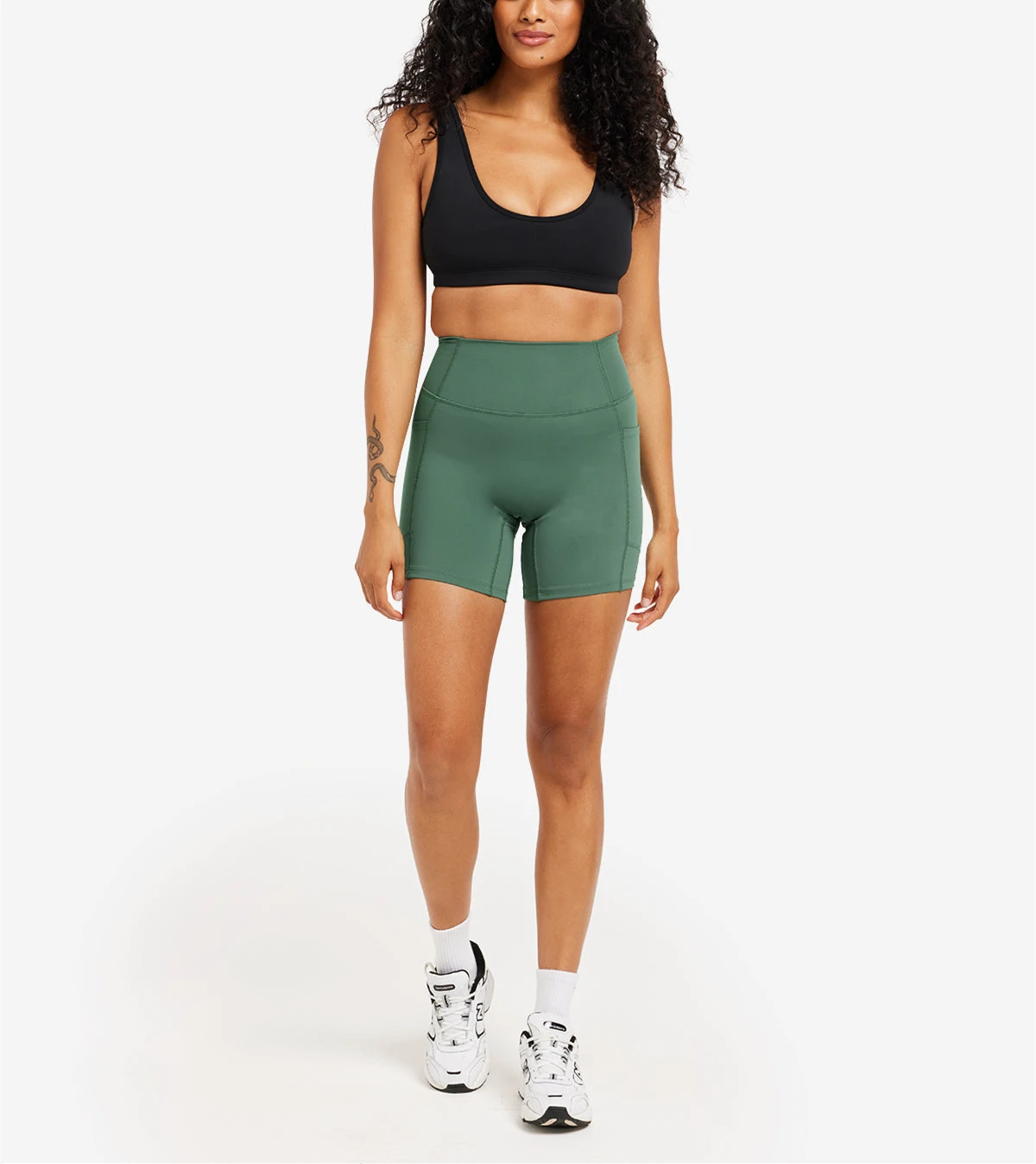 High Waisted Pocket Yoga Leggings Tummy Control No Front Seam Yoga Shorts With Side Pockets Compressive Biker Shorts