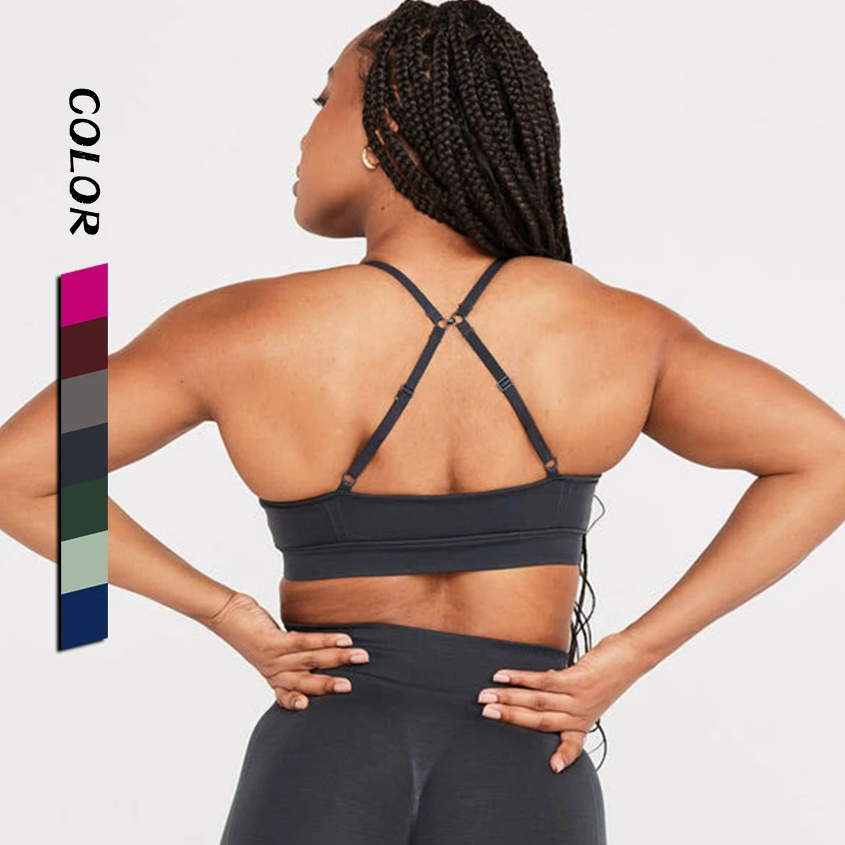 Sexy Girls Plus Size Strappy Adjustable Yoga Bra Middle Support Moisture Wicking Breathable Four-Way Stretch Gym Sports Training