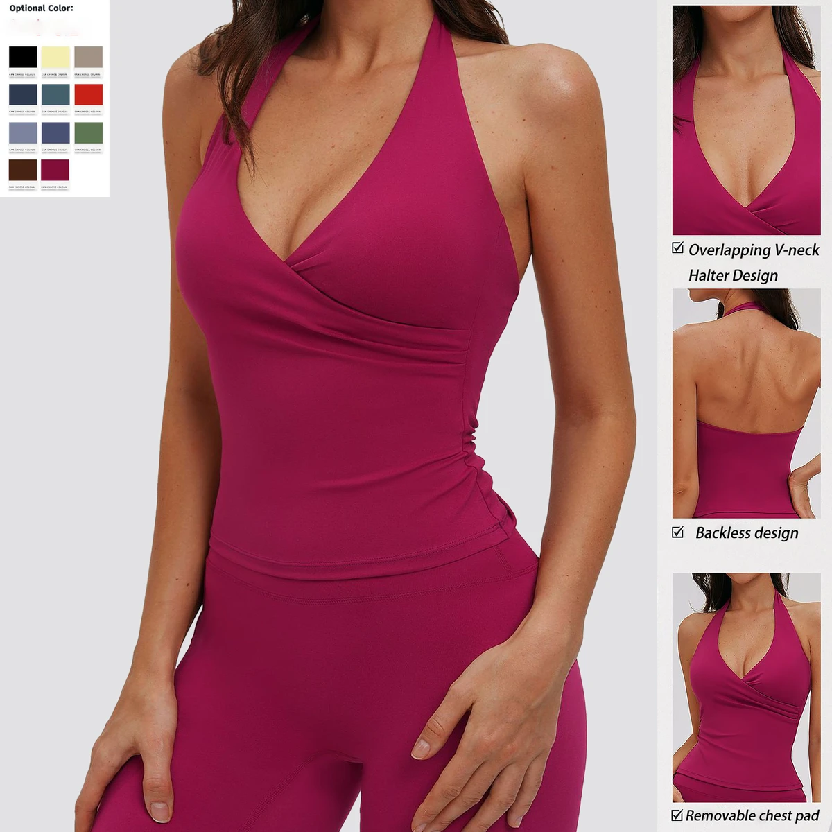 V-Neck Halter Neck Yoga Tank Top Tight-Fitting Brushed Beautiful Back Sports Tank Top Outdoor Running Fitness Women Sports Bra