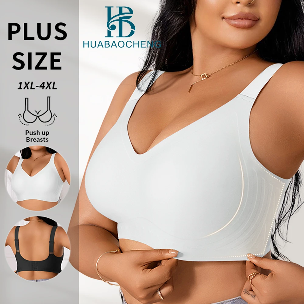Plus Size Wire Free Seamless Sports Bra Push-Up Private Label Sexy Women's Breathable Adjustable Straps U-Back Full Cu Wholesale